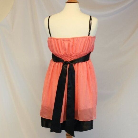 Coral Pink and Black Chiffon Party Dress - Picture 4 of 4
